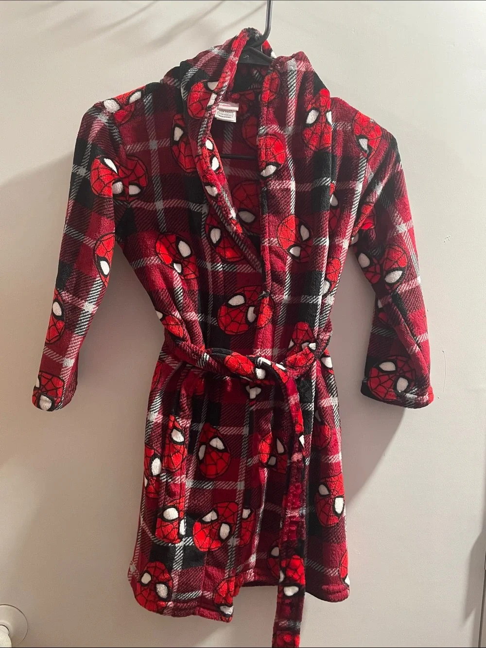 Marvel Red and Black Spider-Man Plaid Fleece Kids Robe